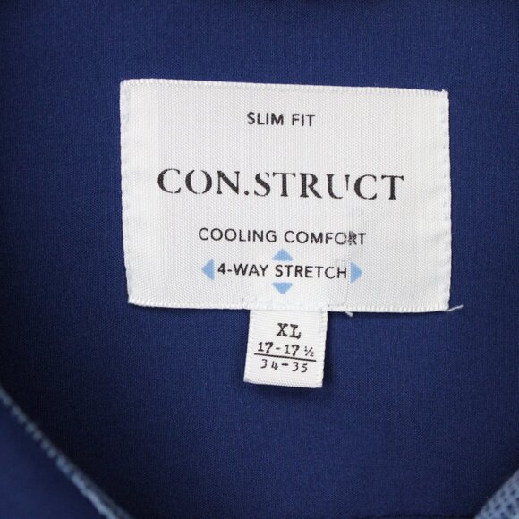 Construct Shirt Mens XL, 17-17 1/2, 34/35 Blue Slim Fit 4 Way Stretch Flip Cuff - Picture 8 of 13